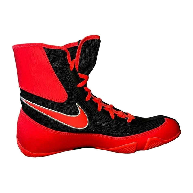 Black and red high-top boxing shoes