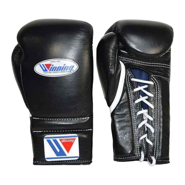 Black lace-up boxing gloves