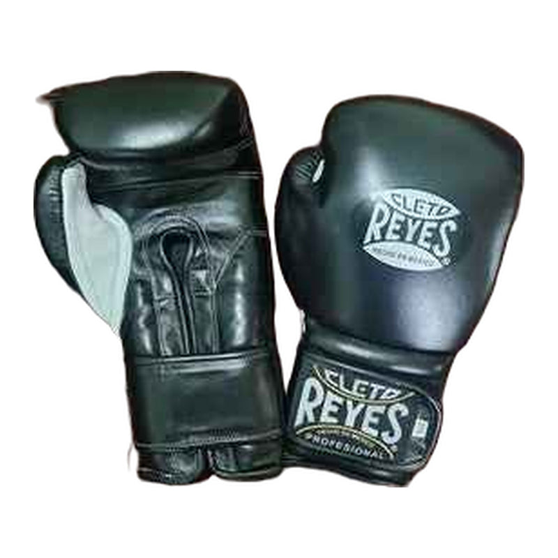 Cleto Reyes classic black hook-and-loop boxing gloves, pair together