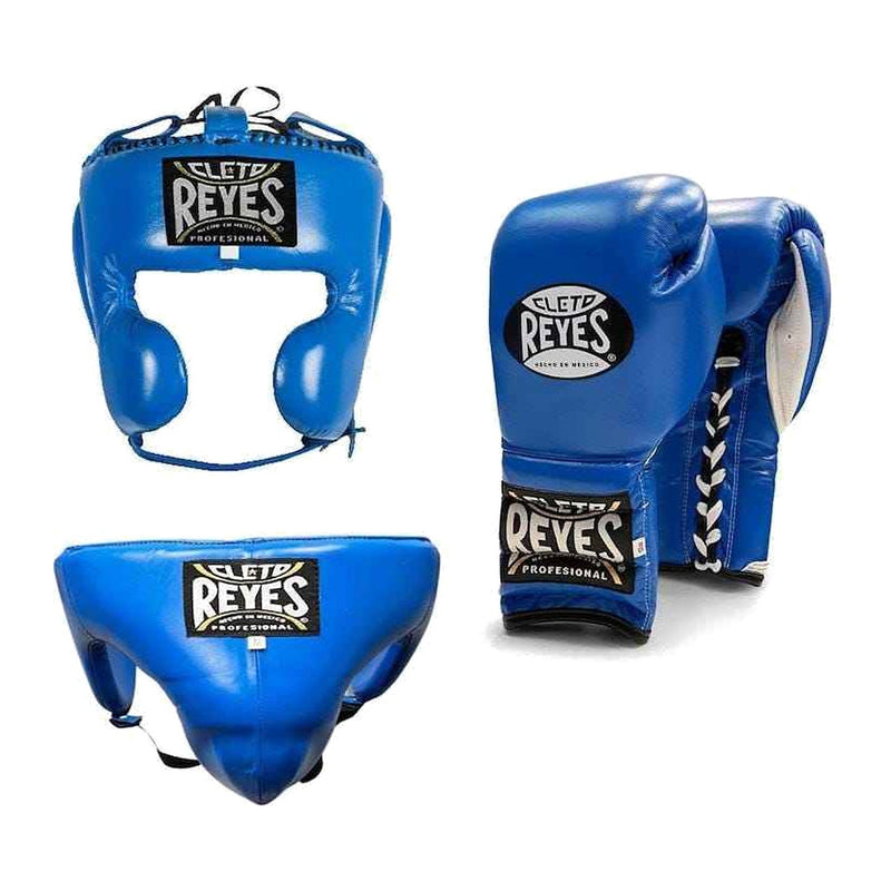 Cleto Reyes blue sparring set - lace-up gloves, headgear and groin guard