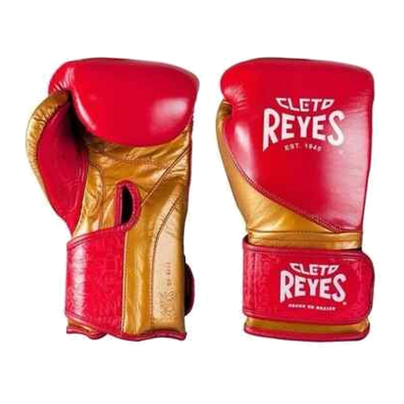 Cleto Reyes gold and red graffiti boxing gloves, pair shown together