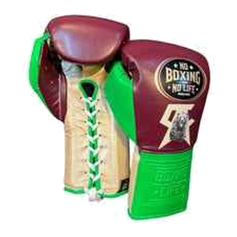 No Boxing No Life burgundy and lime green boxing gloves - NBNL horsehair Mexican lace-up