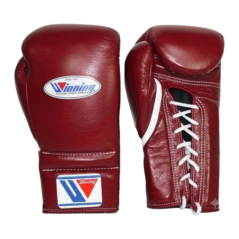 Winning Dark Red 3-piece boxing sparring set with lace-up gloves, FG-2900 headgear, and CPS-500 groin guard