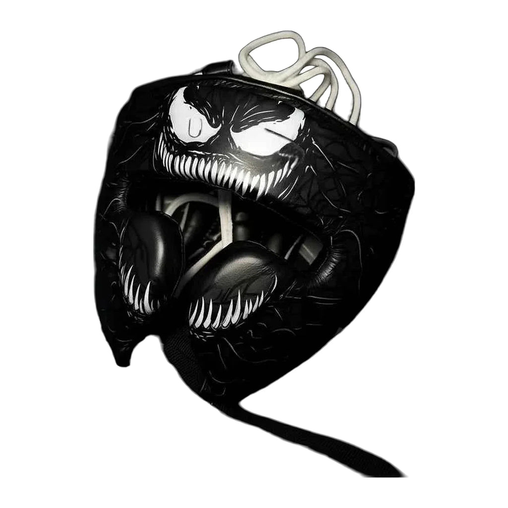 Black and red web-print boxing headgear front view
