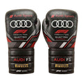 Carbon stealth matte black racing boxing gloves, pair shown together