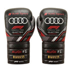 Carbon stealth matte black racing boxing gloves, pair shown together