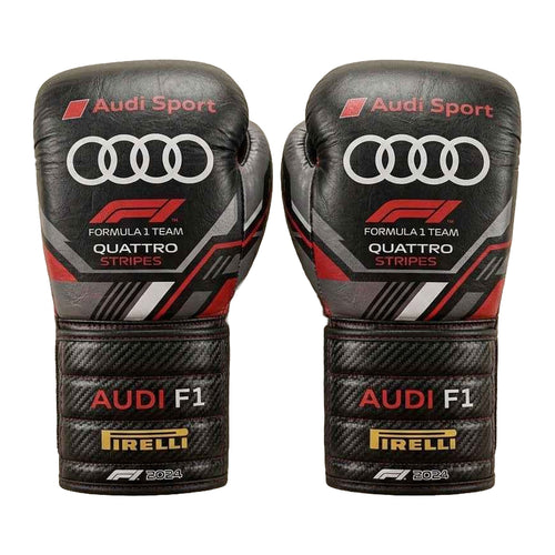 Carbon stealth matte black racing boxing gloves, pair shown together