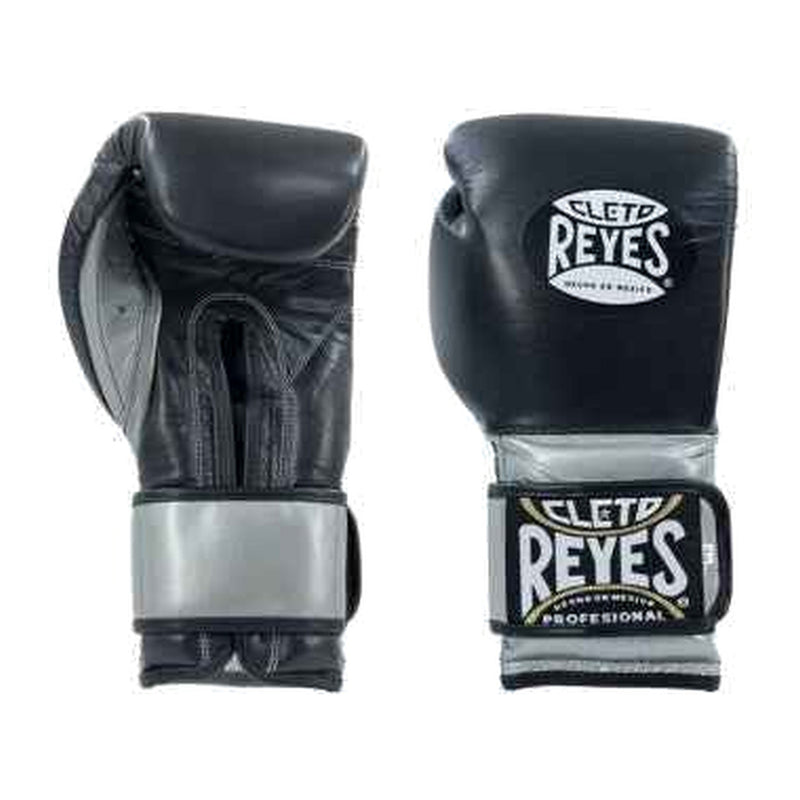 Cleto Reyes black and silver high-compression boxing gloves, pair together