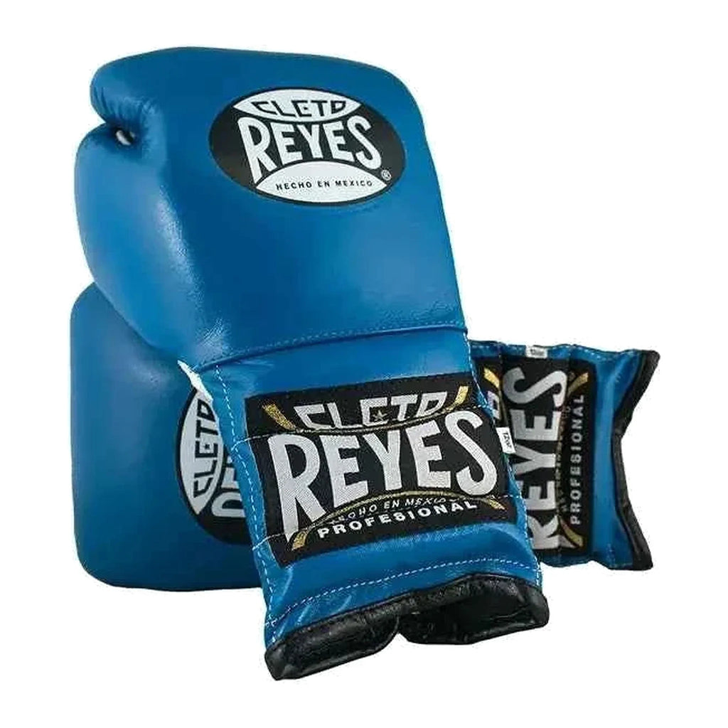 Cleto Reyes blue gloves side profile showing extra-long cuff