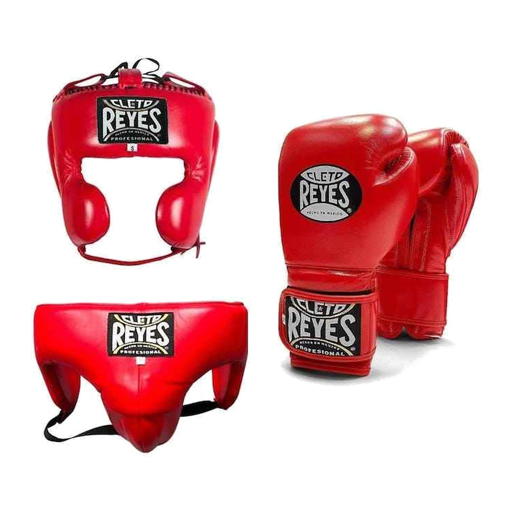 Cleto Reyes Sparring-Set | Rote Handschuhe, Kopfschutz & Tiefschutz (8oz–16oz)