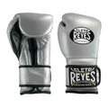 Cleto Reyes metallic silver boxing gloves, pair shown together