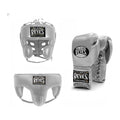 Cleto Reyes metallic silver sparring set - lace-up gloves, headgear and groin guard