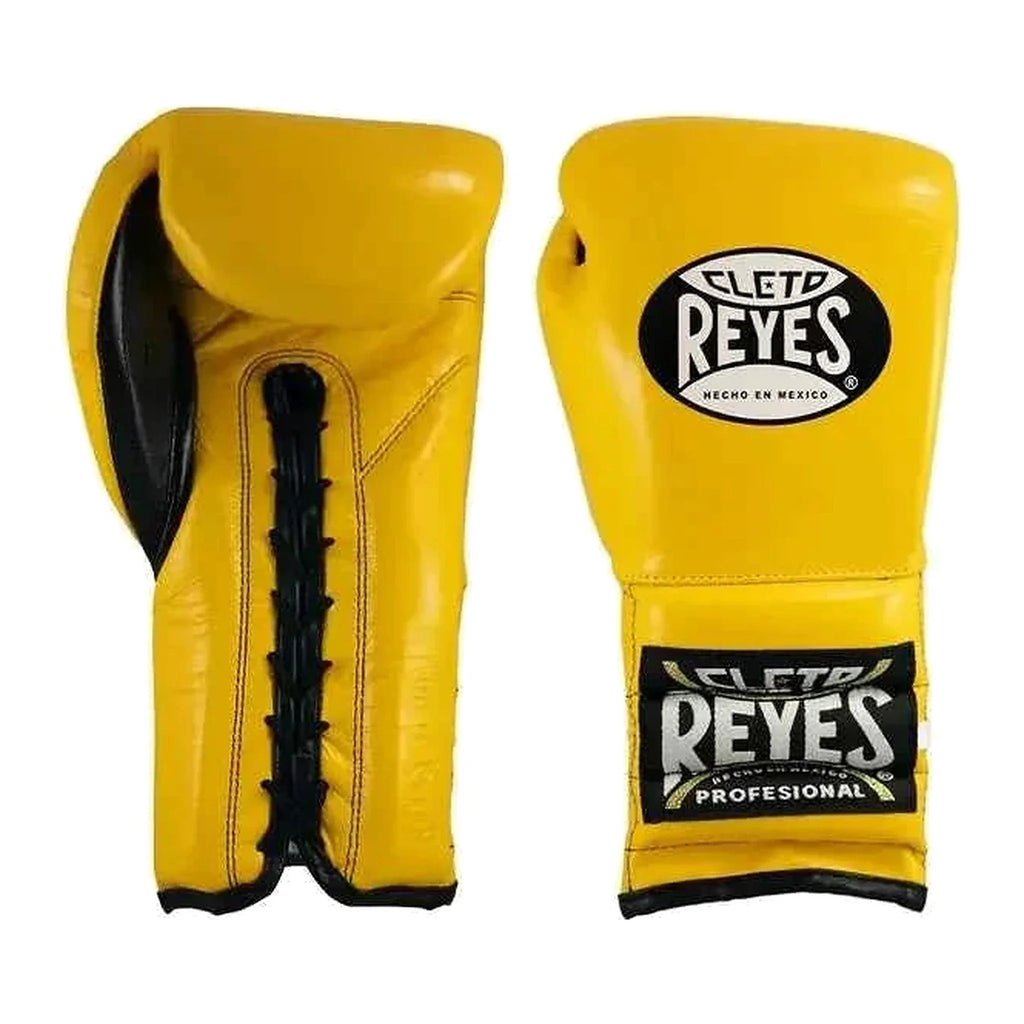Cleto Reyes yellow lace-up boxing gloves, pair shown together