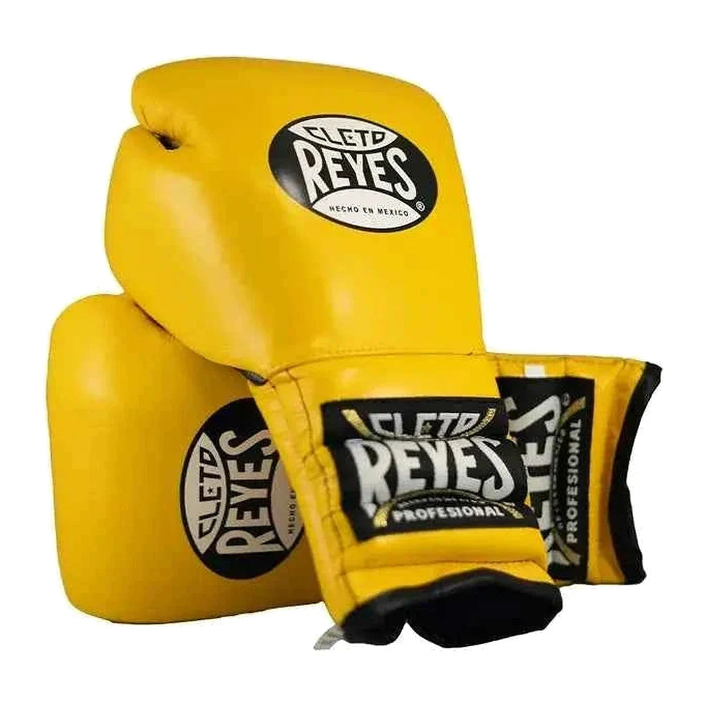 Cleto Reyes yellow gloves side profile showing extra-long cuff