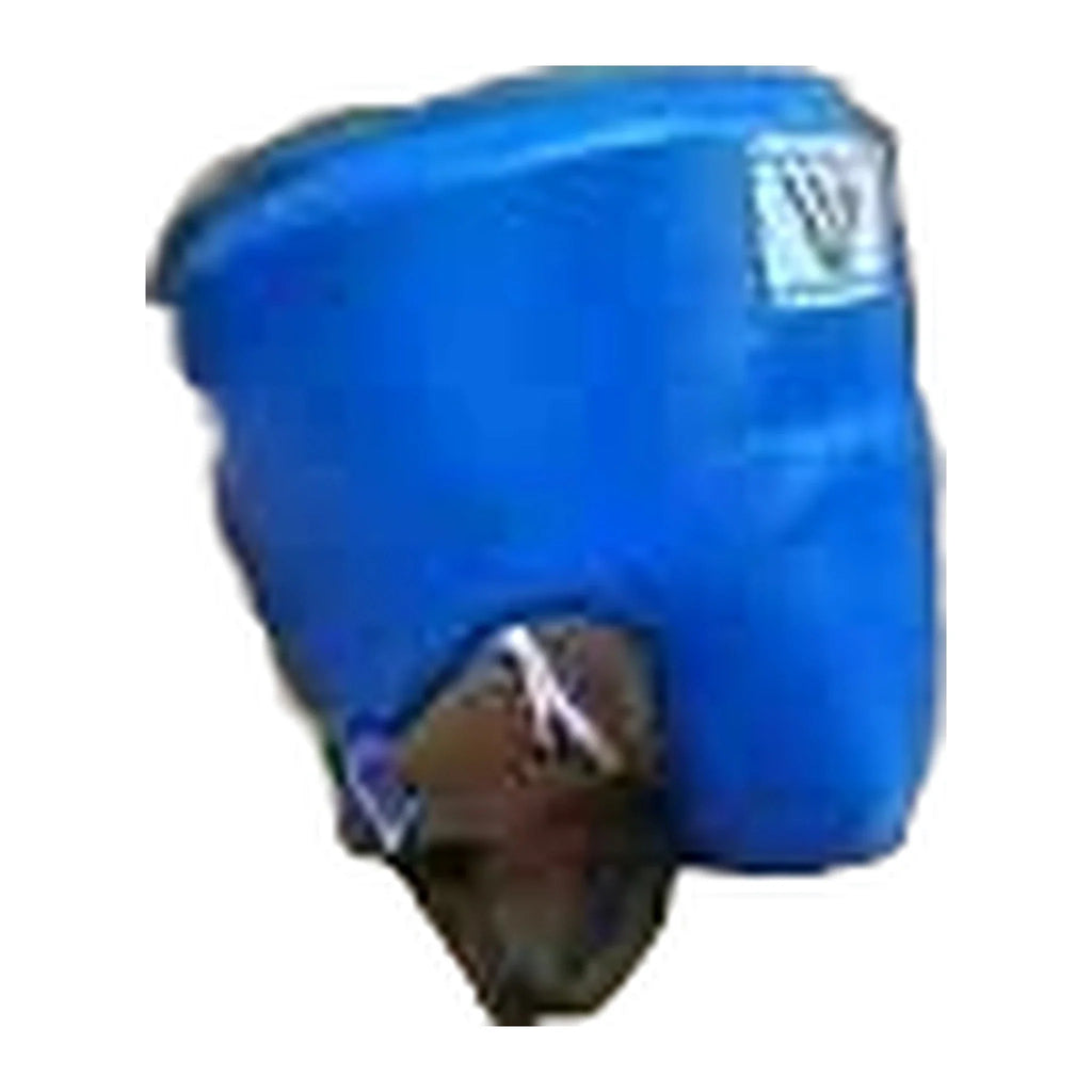 Royal blue groin guard rear view showing waist belt