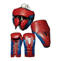 Crimson web-print sparring set - red and blue leather gloves, headgear and groinguard