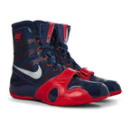 Custom Nike HyperKO boxing shoes in navy blue and red – alternate view 2