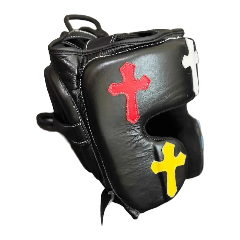 FG-2900 open-face headgear with multi-colour cross patchwork, front view
