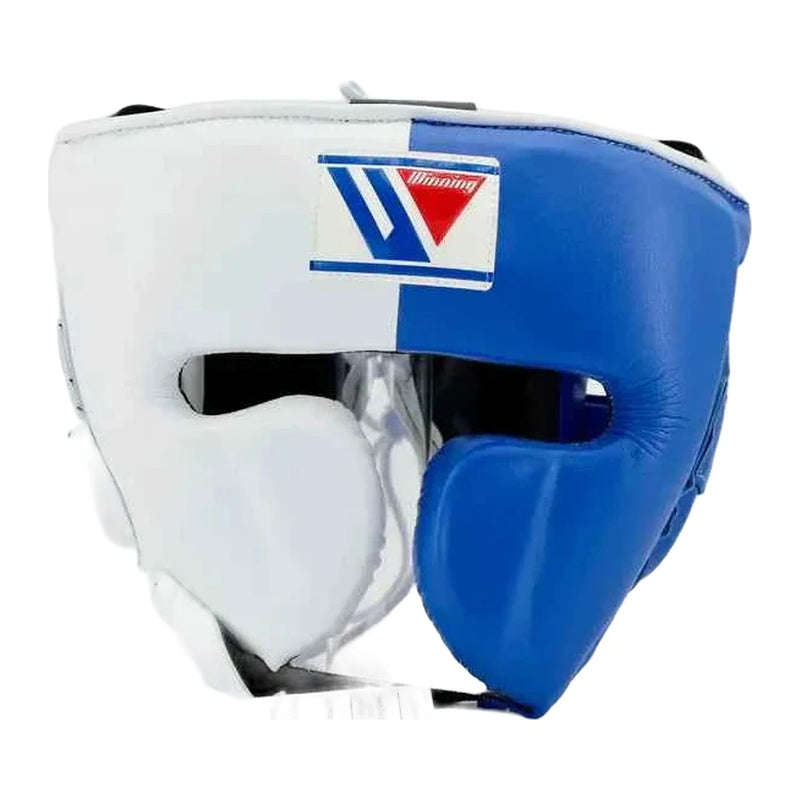 FG-2900 open-face boxing headgear in white and royal blue two-tone