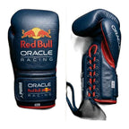 Navy and red racing boxing gloves palm view showing grip bar