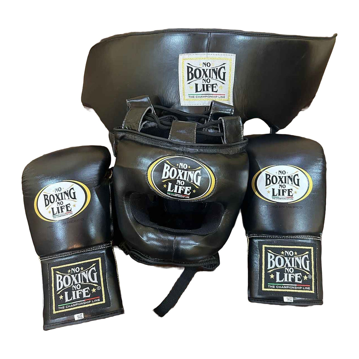 No Boxing No Life all-black sparring set - gloves, headgear and groin guard