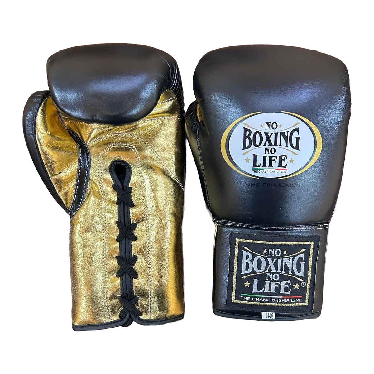 NBNL black gold 14oz gloves side profile compact Mexican glove