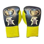 No Boxing No Life black and lime green boxing gloves - NBNL horsehair Mexican lace-up