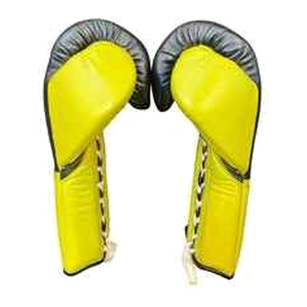 No Boxing No Life black lime lace-up gloves pair displayed together