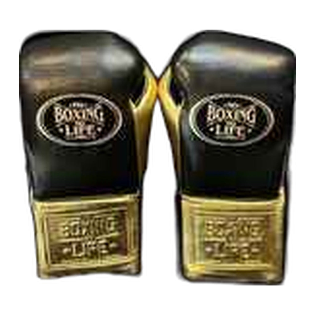 No Boxing No Life black and metallic gold boxing gloves - NBNL horsehair Mexican lace-up