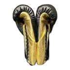 No Boxing No Life black gold lace-up gloves pair displayed together