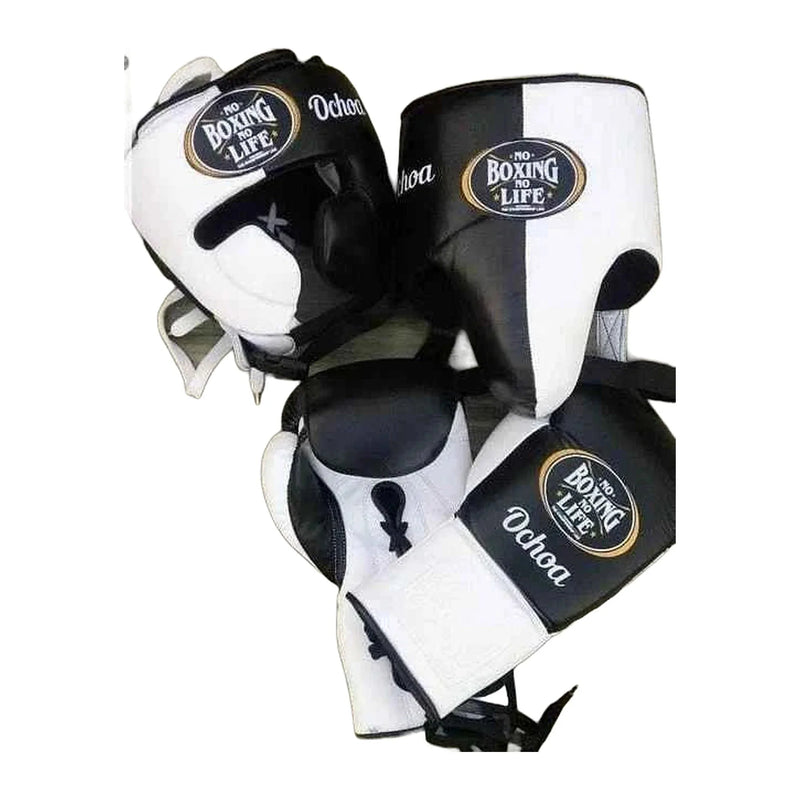 No Boxing No Life Black & White Sparring Set – gloves, headgear and groin guard