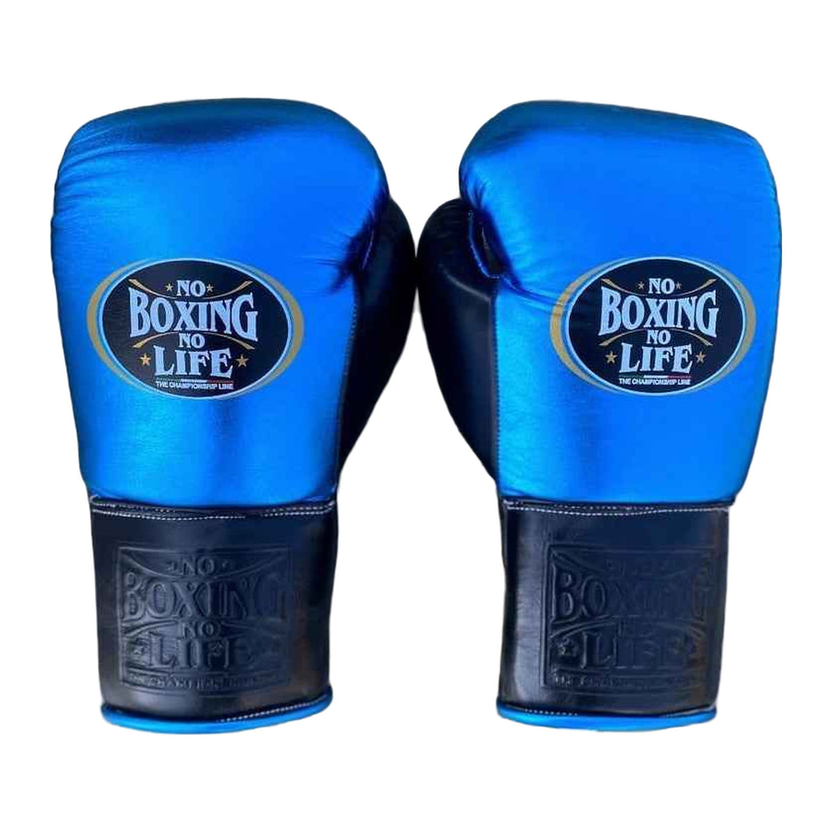 NBNL blue & black lace-up gloves close-up
