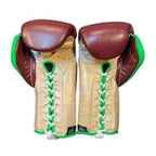 No Boxing No Life burgundy gloves close-up of lace-up wrist closure