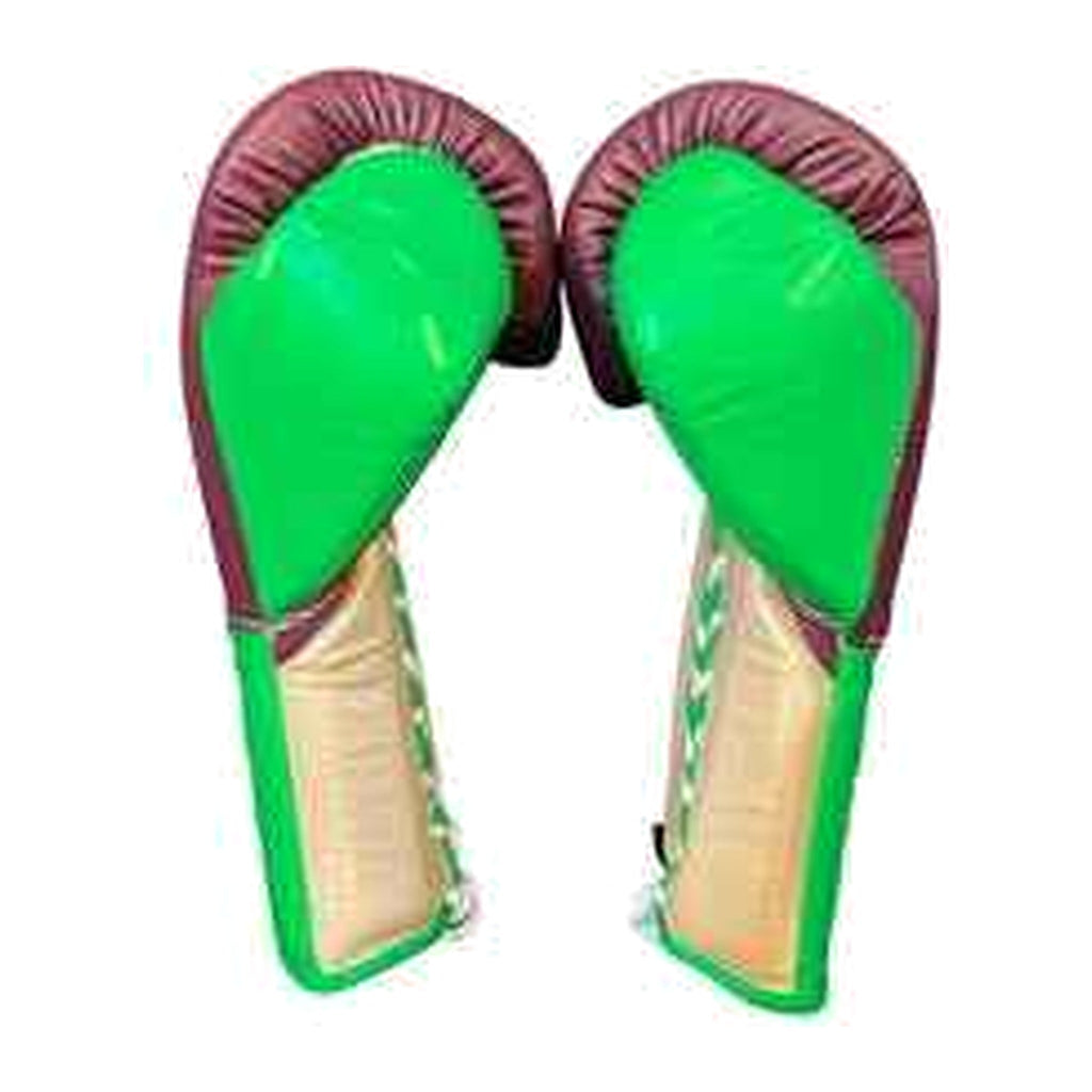 NBNL burgundy lime green gloves knuckle view flat striking surface