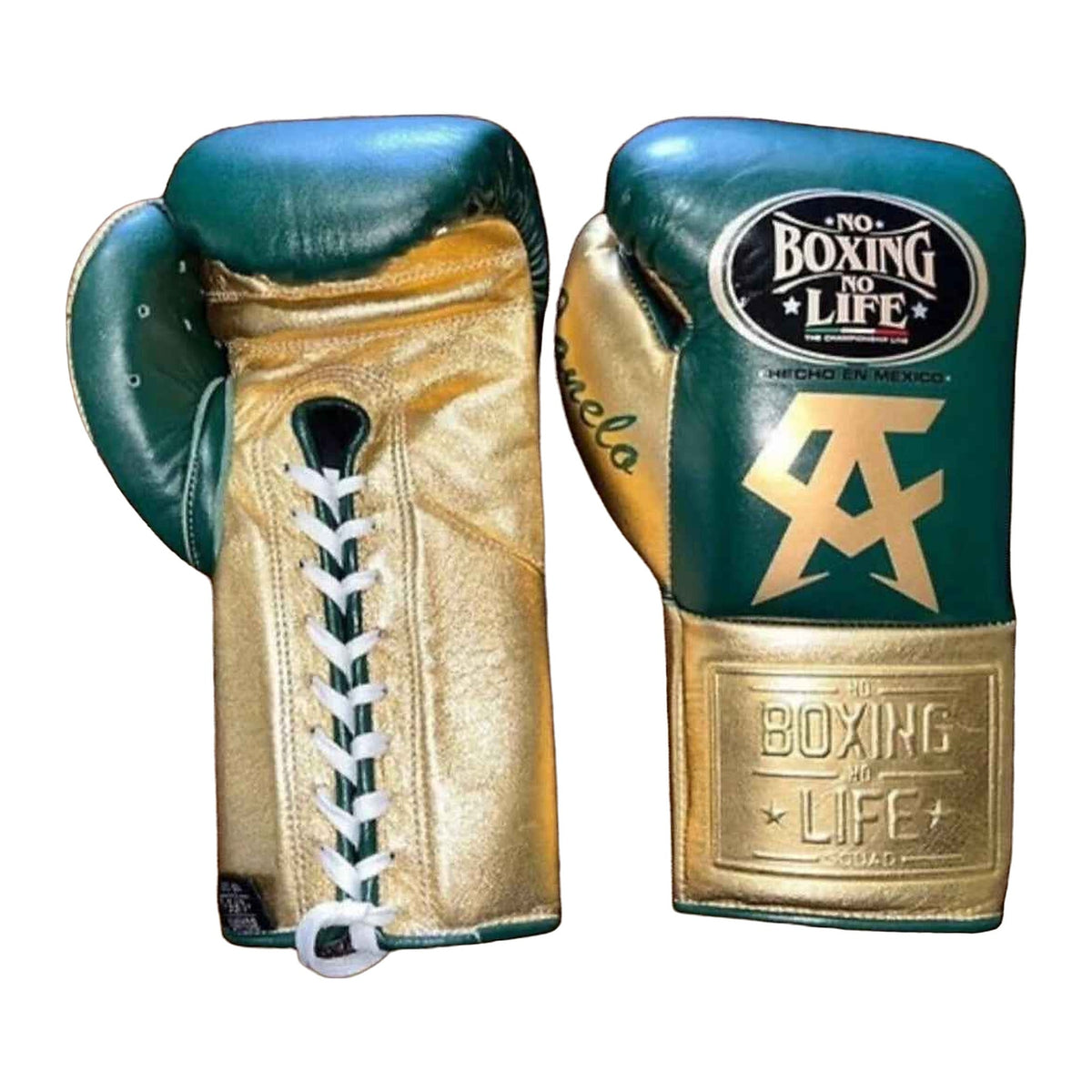 No Boxing No Life forest green and metallic gold boxing gloves - NBNL Mexican lace-up