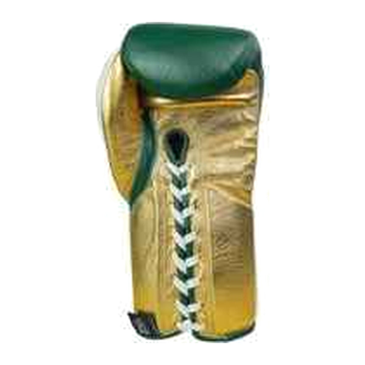 No Boxing No Life forest green white gold lace-up gloves pair displayed