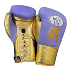 No Boxing No Life Gloves Purple & Gold lace-up training glove, side view