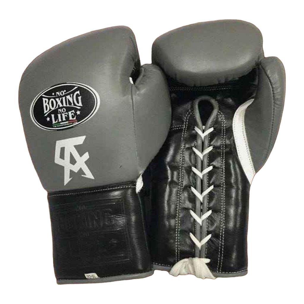 No Boxing No Life grey and black 16oz boxing gloves - NBNL horsehair Mexican lace-up