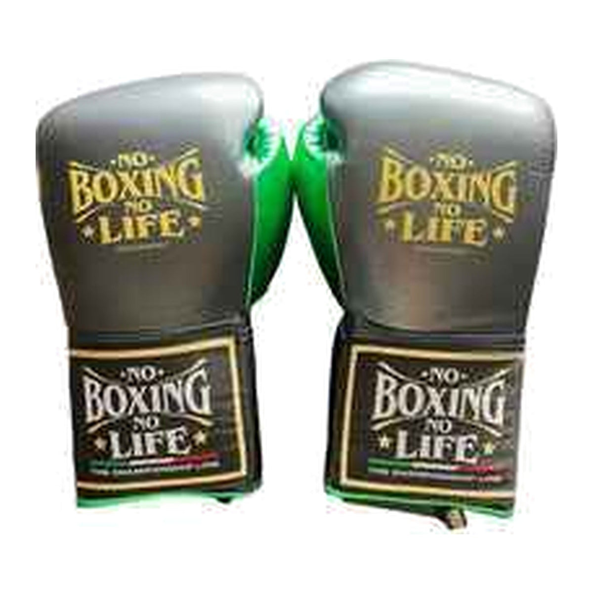 No Boxing No Life grey and forest green boxing gloves - NBNL horsehair Mexican lace-up