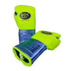 No Boxing No Life lime blue gloves close-up of lace-up wrist closure