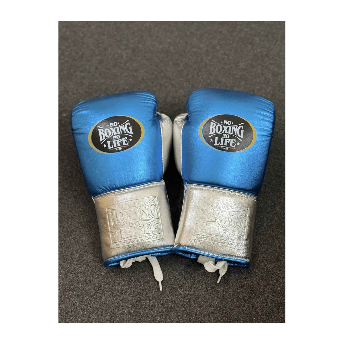 No Boxing No Life metallic blue and silver boxing gloves - NBNL Mexican lace-up