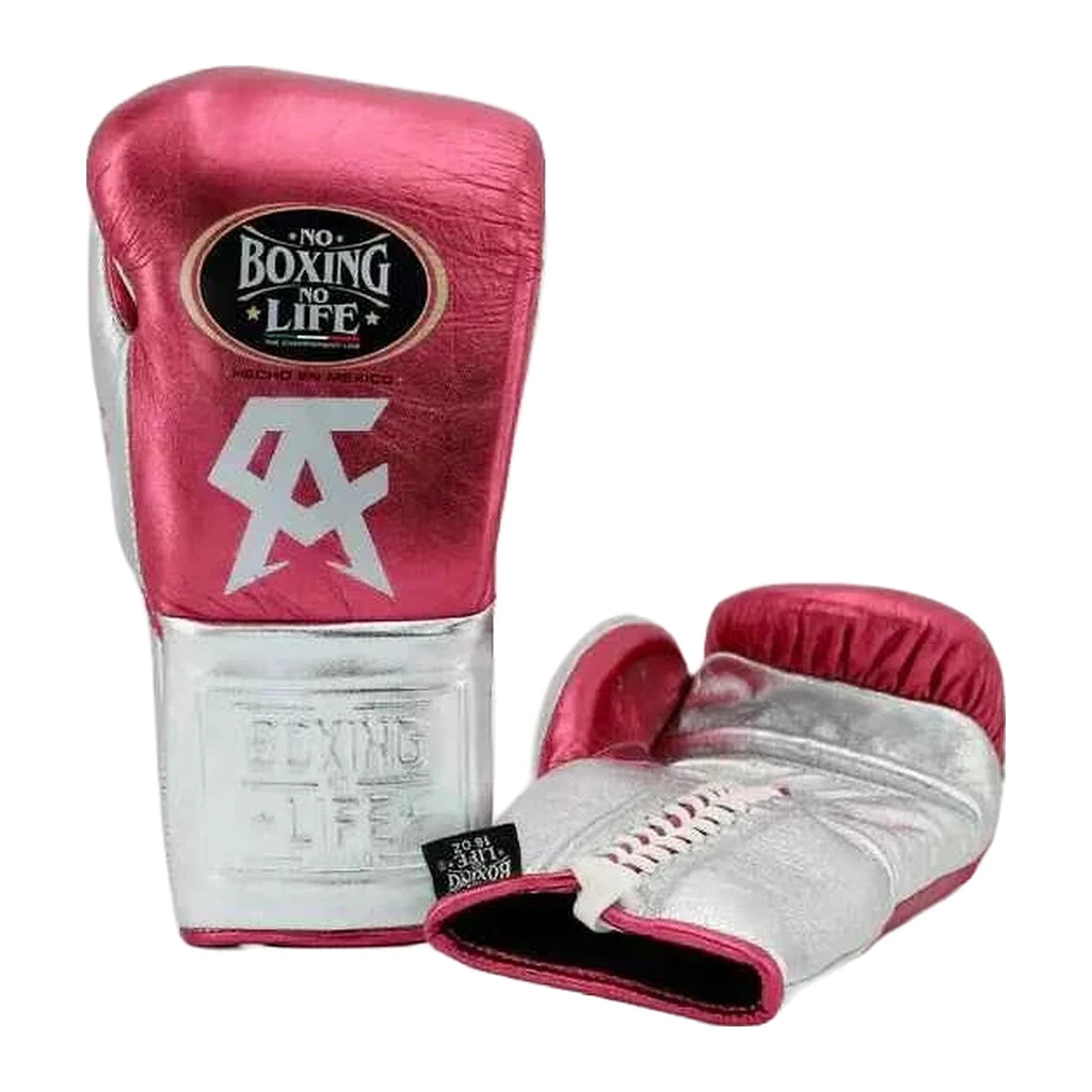 No Boxing No Life metallic pink and silver boxing gloves - NBNL horsehair Mexican lace-up