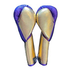 NBNL metallic purple gold lace-up gloves pair displayed together