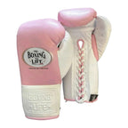 No Boxing No Life pink and white boxing gloves - NBNL horsehair Mexican lace-up