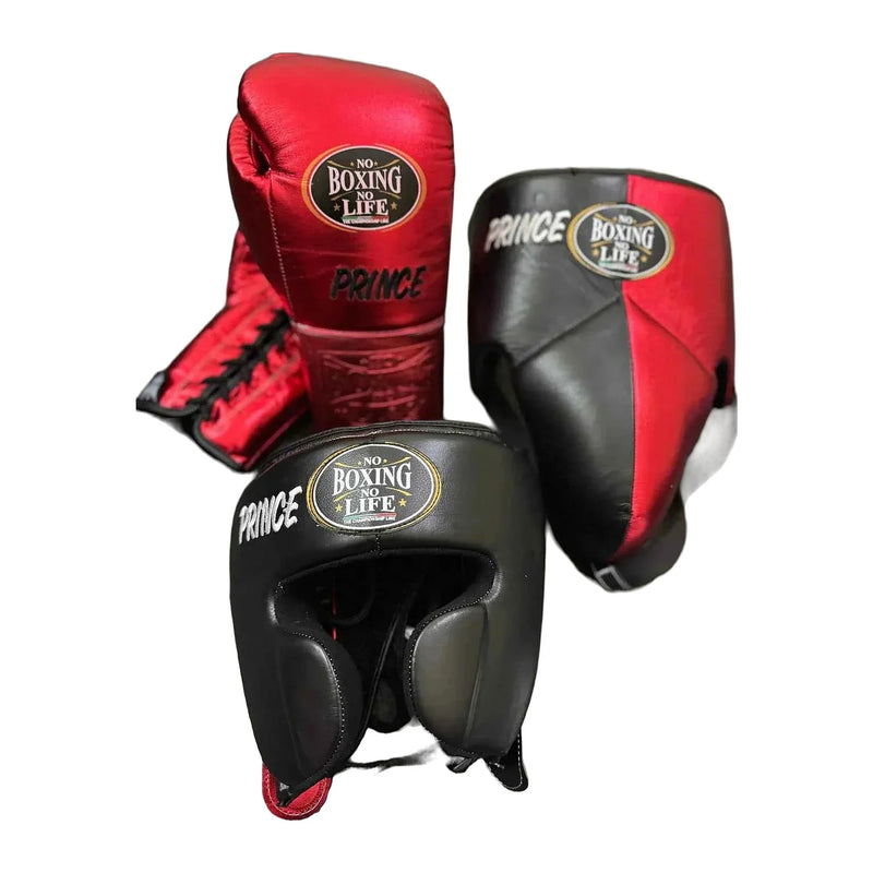 No Boxing No Life training set – metallic red and black gloves, headguard and groin guard