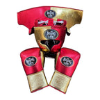 No Boxing No Life red & gold sparring set - gloves, headgear and groin guard