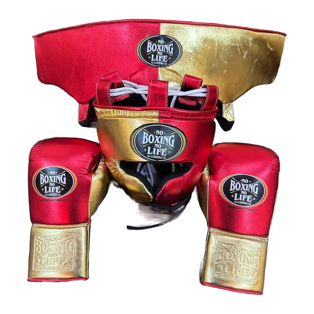 NBNL red & gold lace-up gloves close-up