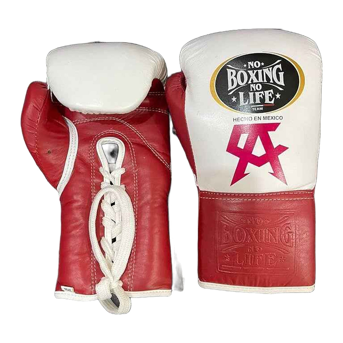No Boxing No Life red and white boxing gloves - NBNL Mexican lace-up training gloves