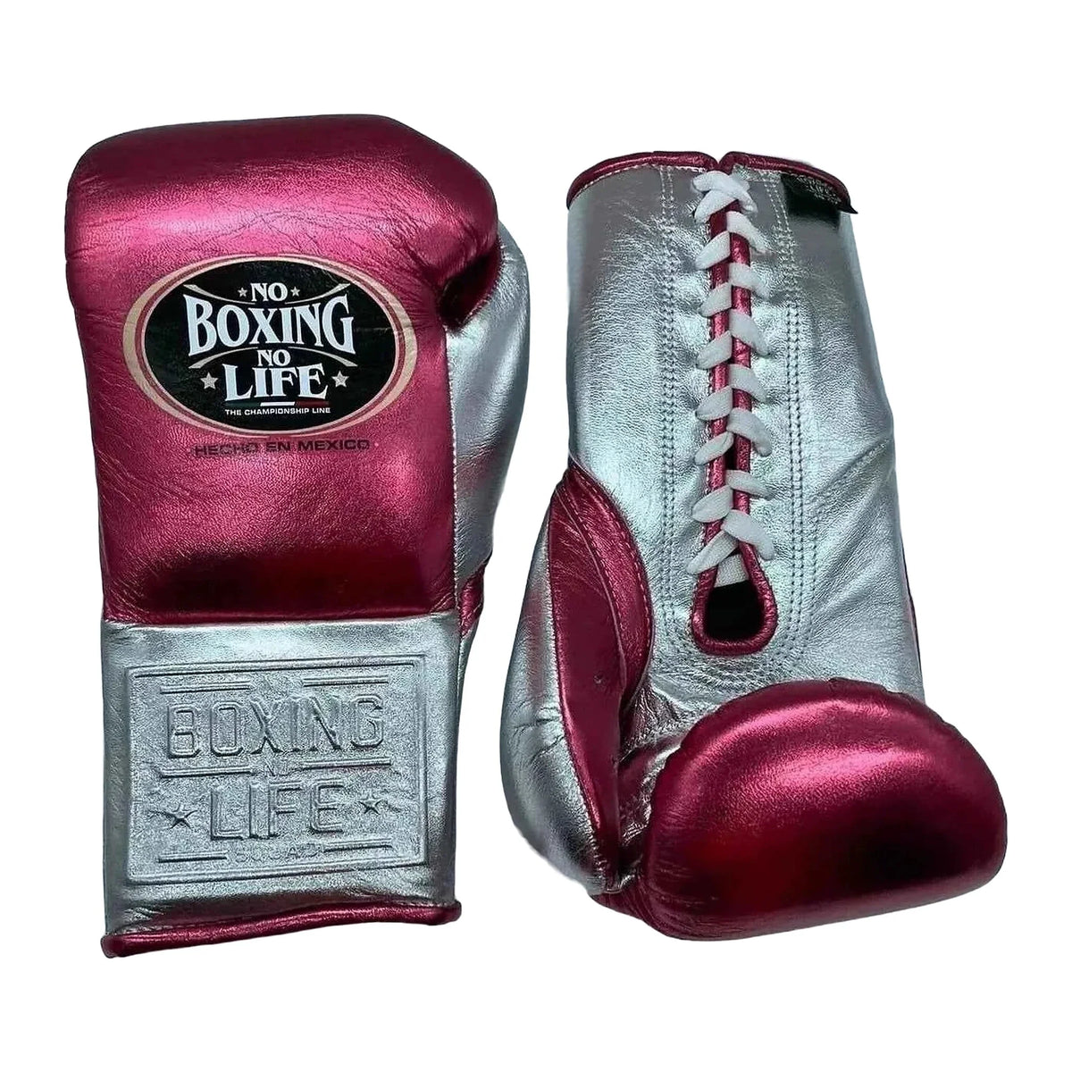 No Boxing No Life silver and red boxing gloves - NBNL horsehair Mexican lace-up
