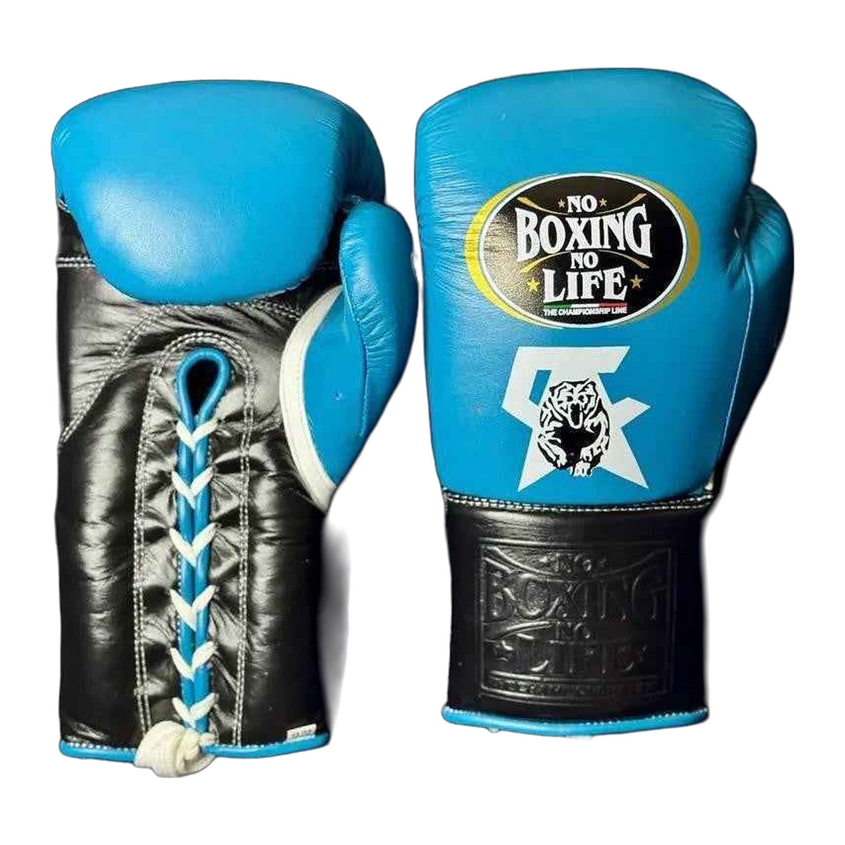 No Boxing No Life sky blue and black boxing gloves - NBNL Mexican lace-up training gloves